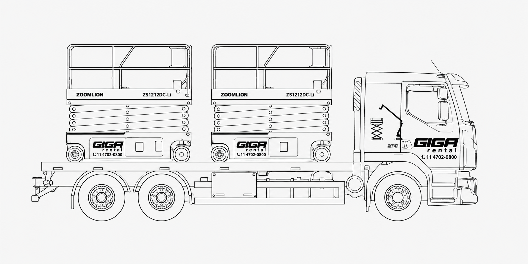 Caminhão Giga Rental com plataformas elevatórias